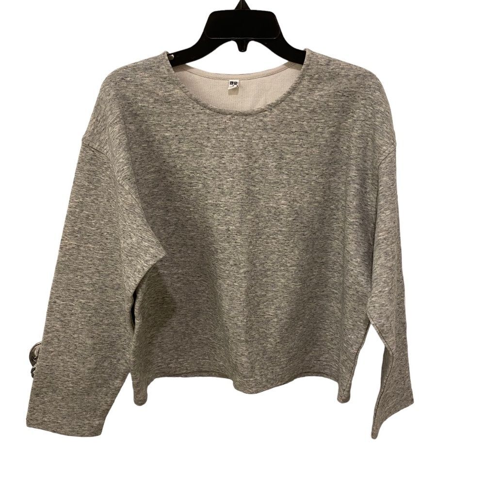 Uniqlo Gray French Terry Knit Long Sleeve Crewneck Crop Boxy Sweater Medium